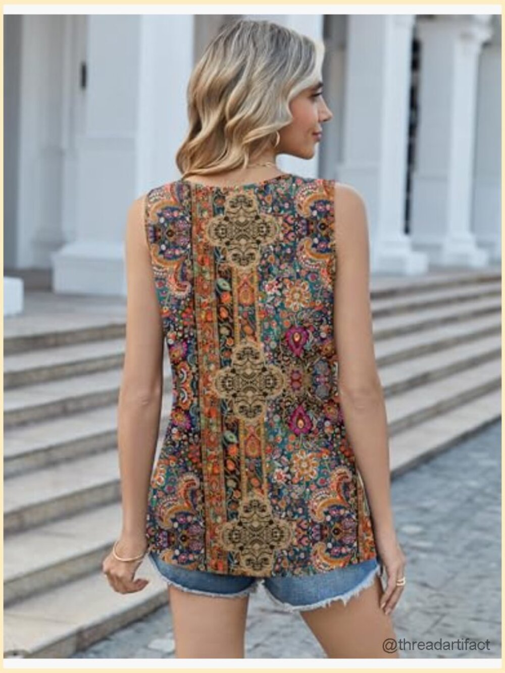 Sleeveless Tank Top Flowy Peplum V Neck Boho Beach Summer Blouse - Picture 6 of 7